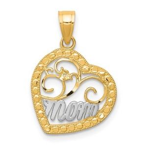 Solid 10K Yellow Gold Women's Mom Heart Pendant 20mm